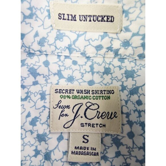 J. Crew Slim Stretch Untucked Size Small Men White Blue Floral Button Down Shirt - Picture 4 of 11